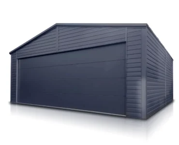 Doppelgarage aus Blech 600 x 580 cm Seitengiebel Sektionaltore Graphit