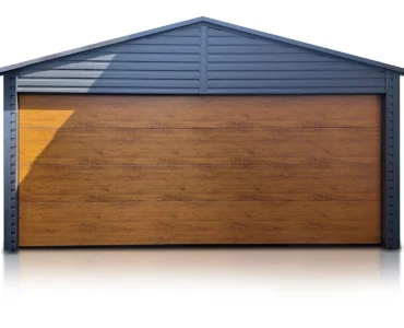 Doppelgarage aus Blech 590 x 500 cm Seitengiebel Sektionaltore Graphit