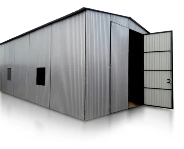 Halle aus Blech 600 x 1000 cm Satteldach Doppelflügeltor Aluminium