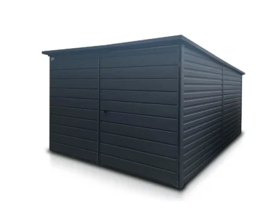 Fertiggarage - Hersteller von Fertiggaragen | LiderStal Einzelgarage aus Blech 300 x 500 cm Pultdach Doppelflügeltor Graphit