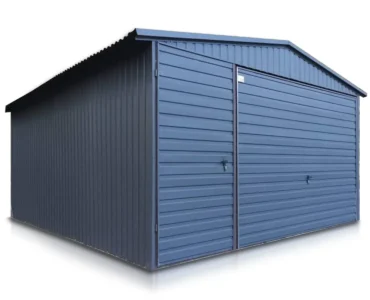 Fertiggarage - Hersteller von Fertiggaragen | LiderStal Einzelgarage aus Blech 400 x 500 cm Seitengiebel Schwingtor Graphit