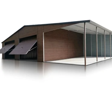 Garagen aus Holz Doppelgarage aus Blech 800 x 600 cm mit Carport 3 m Holzoptik