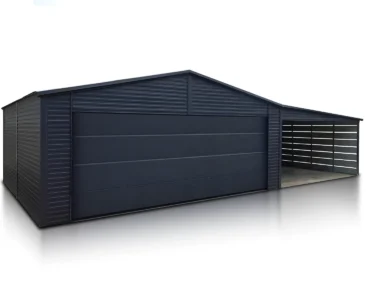 Einzelgarage aus Blech 600 x 580 cm it Carport 4m Holzoptik