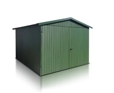 Einzelgarage aus Blech 300 x 300 cm Satteldach Doppelflügeltor Grün Vertikalprofil