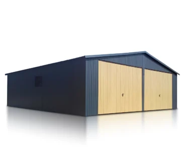 Doppelgaragen Doppelgarage aus Blech 700 x 600 cm Satteldach Schwingtor Graphit
