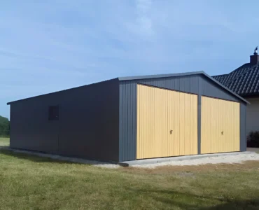 Doppelgaragen Doppelgarage aus Blech 700 x 600 cm Satteldach Schwingtor Graphit