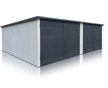 Doppelgaragen Doppelgarage aus Blech 700 x 500 cm Pultdach Doppelflügeltor Weiss
