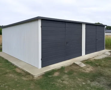 Doppelgaragen Doppelgarage aus Blech 700 x 500 cm Pultdach Doppelflügeltor Weiss