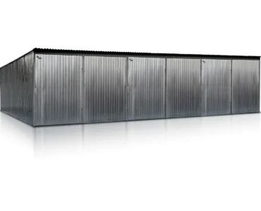 Dreifachgaragen aus Blech 900 x 500 cm Pultdach Doppelflügeltor Verzinkt