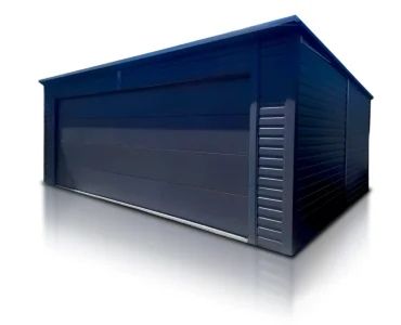 Einzelgarage aus Blech 600 x 600 cm Pultdach Sektionaltor Graphit