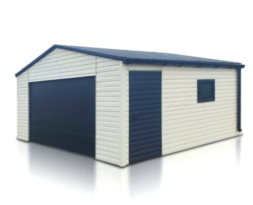 Einzelgarage aus Blech 600 x 500 cm Weiss Satteldach Sektionaltor