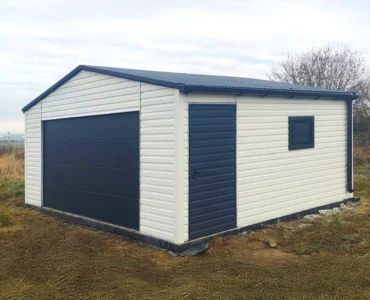 Einzelgarage aus Blech 600 x 500 cm Weiss Satteldach Sektionaltor