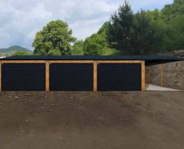 Dreifachgaragen aus Blech 1050 x 600 cm mit Carport 3m