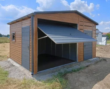 Einzelgarage aus Blech 300 x 400 cm Plus Carport 2m