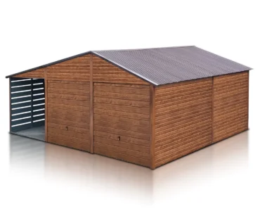 Doppelgaragen Doppelgarage aus Blech 600 x 550 cm mit Carport 3 m