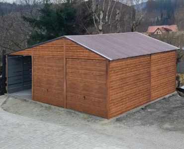 Doppelgaragen Doppelgarage aus Blech 600 x 550 cm mit Carport 3 m