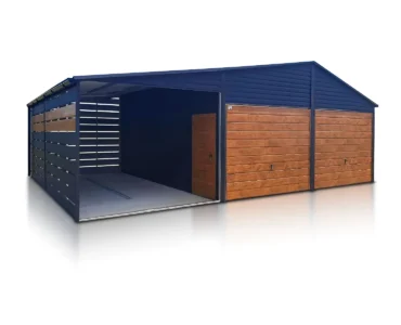 Doppelgaragen Doppelgarage aus Blech 600 x 500 cm mit Carport 3 m
