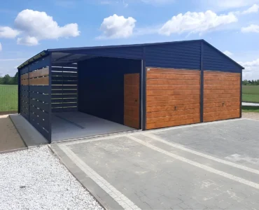 Doppelgaragen Doppelgarage aus Blech 600 x 500 cm mit Carport 3 m