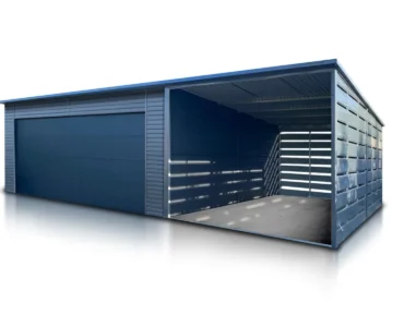 Einzelgarage aus Blech 600 x 600 cm mit Carport