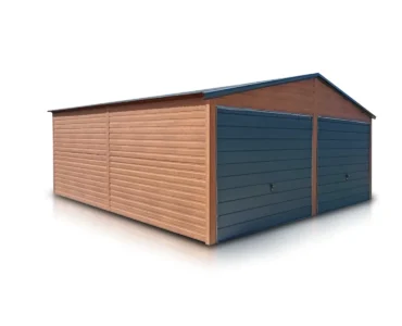 Doppelgaragen Einzelgarage aus Blech 600 x 600 cm Woodgrain Golden Eiche Graphit