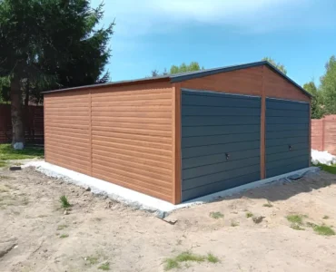 Doppelgaragen Einzelgarage aus Blech 600 x 600 cm Woodgrain Golden Eiche Graphit