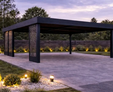 Carports Carport mit Lochblech-Paneelen – Unterstand 6×6 m