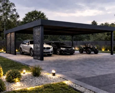 Carports Carport mit Lochblech-Paneelen – Unterstand 6×6 m